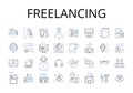 Freelancing line icons collection. Self-employment, Independent work, Outsourcing, Work from home, Remote work, Side