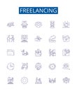 Freelancing line icons signs set. Design collection of Outsourcing, Freelance, Independent contractor, Self employed