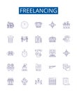 Freelancing line icons signs set. Design collection of Outsourcing, Freelance, Independent contractor, Self employed