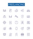 Freelancing line icons signs set. Design collection of Outsourcing, Freelance, Independent contractor, Self employed