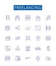 Freelancing line icons signs set. Design collection of Outsourcing, Freelance, Independent contractor, Self employed