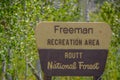 The Freeman Recreation Area and Routt National Forest Sign in Colorado