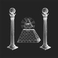 Freemasonry Columns, Eye of Providence in vector.