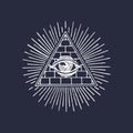 Freemasonry pyramid all-seeing eye. Engraving masonic logo. Vector Eye Of Providence illustration. Symbol Omniscience. Royalty Free Stock Photo