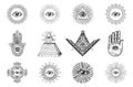 Freemasonry symbols set in vector, drawn sketches Royalty Free Stock Photo