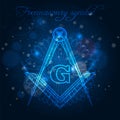 Freemasony symbol on blue shining background Royalty Free Stock Photo