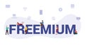 Freemium freeware software business concept with big word or text and team people with modern flat style