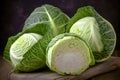 Freen fresh cabbage over dark wooden background. Generative AI