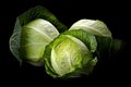 Freen fresh cabbage over dark wooden background. Generative AI