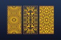 Golden Islamic Grille Panels Intricate Geometric & Arabesque Screen Set Royalty Free Stock Photo