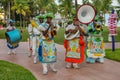 Junkanoo performers dressed in traditional costumes at a festival in Freeport, Bahamas