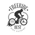 Freeride best bike extreme vintage label. Black and white vector Illustration