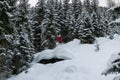 Freeride skier jumping off small cliff Royalty Free Stock Photo