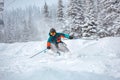 Freeride skier at off-piste slope in forest Royalty Free Stock Photo