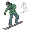 Freeride snowboarder rolls on a snow vector illustration sketch