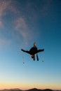 freerider skier jumping and flip in the air against a blue sky Royalty Free Stock Photo