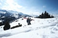 Freerider skier walking in the snow to the waist Royalty Free Stock Photo
