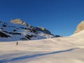 Freerider in wonderful winter landscape in Partnun. Praettigau, Graubuenden, Switzerland. Royalty Free Stock Photo