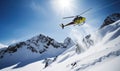 Freeriders getting airborne as helicopter takes off from snowy valley Creating using generative AI tools
