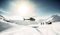 Freeriders getting airborne as helicopter takes off from snowy valley Creating using generative AI tools