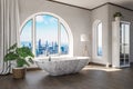 freestanding bath in lightflooded downtown loft apartment minimalistic interior design relaxation and spa concept 3D