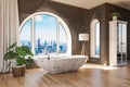 freestanding bath in lightflooded downtown loft apartment minimalistic interior design relaxation and spa concept 3D