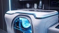 Freestanding washer-dryer, futuristic concept for exhibitions and shows. Digital control