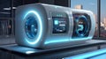A freestanding washer-dryer, a futuristic concept for exhibitions and shows. Digital control