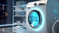 Freestanding washer-dryer, futuristic concept for exhibitions and shows. Digital control