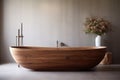 a freestanding wooden bath in a minimalist, modern bathroom Royalty Free Stock Photo