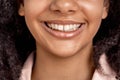 Freestyle. African girl standing isolated on pink smiling toothy close-up Royalty Free Stock Photo