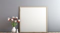 Freestyle Blank Poster Frame With Flowers On Grey Ground Royalty Free Stock Photo