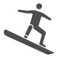 Freestyle snowboarding solid icon, Winter sport concept, snowboarder jumping sign on white background, snowboarder jump