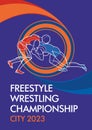 Freestyle Wrestling Championship. Drawn linear stylish athletes are fighting