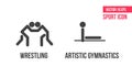 Freestyle wrestling, greco-roman wrestling und artistic gymnastics sport icons, logo. athlete pictogram, logo