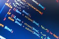 Freeware open source project. Website codes on computer monitor. Admin access to data source. Royalty Free Stock Photo