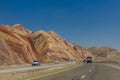 Freeway through colorful rainbow Aladaglar mountains in Eastern Azerbaijan, Ir