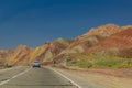 Freeway through colorful rainbow Aladaglar mountains in Eastern Azerbaijan, Ir