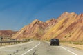 Freeway through colorful rainbow Aladaglar mountains in Eastern Azerbaijan, Ir