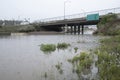 Freeway flooded under overpass due to Winter Storm