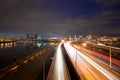 Freeway Light Trails Along Willamette River Royalty Free Stock Photo