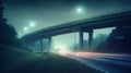 Freeway in night with cars light in crossroads. Generative AI Royalty Free Stock Photo