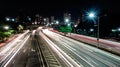 Freeway in Sao Paulo city at night, long exposure, light trails Royalty Free Stock Photo