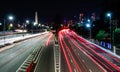 Freeway in Sao Paulo city at night, long exposure, light trails Royalty Free Stock Photo