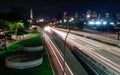 Freeway in Sao Paulo city at night, long exposure, light trails Royalty Free Stock Photo