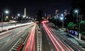 Freeway in Sao Paulo city at night, long exposure, light trails Royalty Free Stock Photo