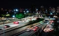 Freeway in Sao Paulo city at night, long exposure, light trails Royalty Free Stock Photo