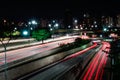 Freeway in Sao Paulo city at night, long exposure, light trails Royalty Free Stock Photo