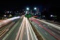 Freeway in Sao Paulo city at night, long exposure, light trails Royalty Free Stock Photo