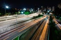 Freeway in Sao Paulo city at night, long exposure, light trails Royalty Free Stock Photo